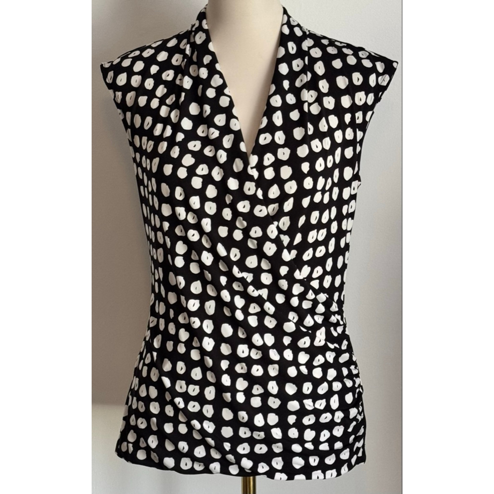 Women's CHAUS new york Blouse M Black White Polka Dot